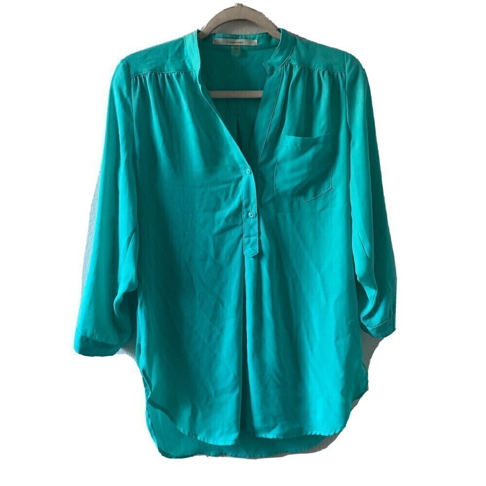 41 Hawthorn Stitch Fix Womens Size Small Blue Split Neck Tab Sleeves Blouse Top